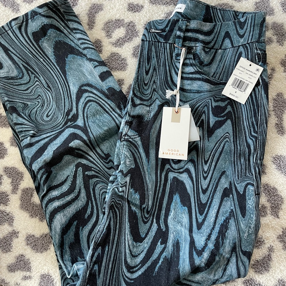 Good American ink swirl ankle jeans